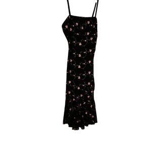 Body Central Dress Jr. Women's Sleeveless Strappy Floral Embroidery Black Pink M